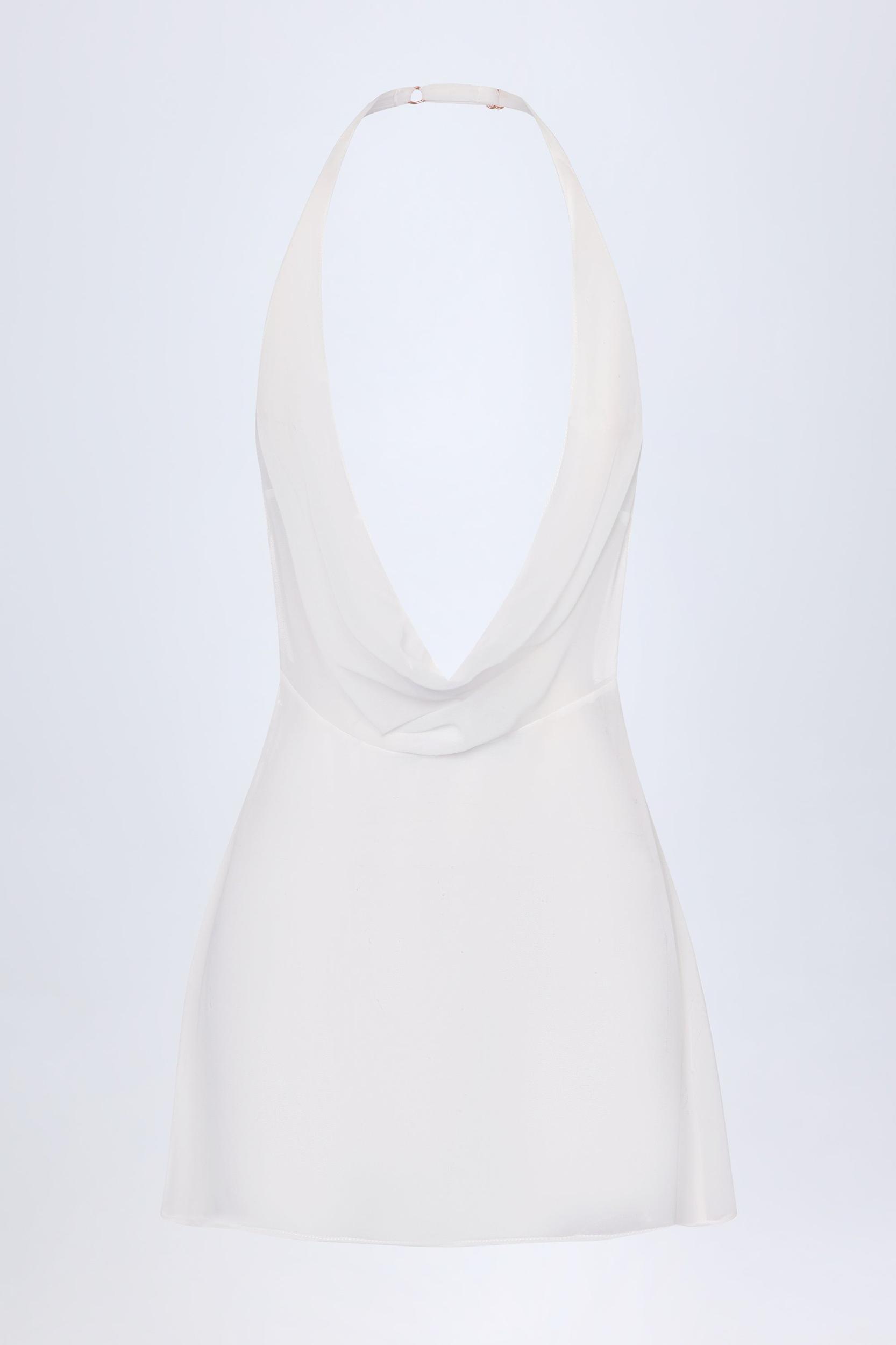 Cowl-Neck Backless Mini Dress in White Product Image