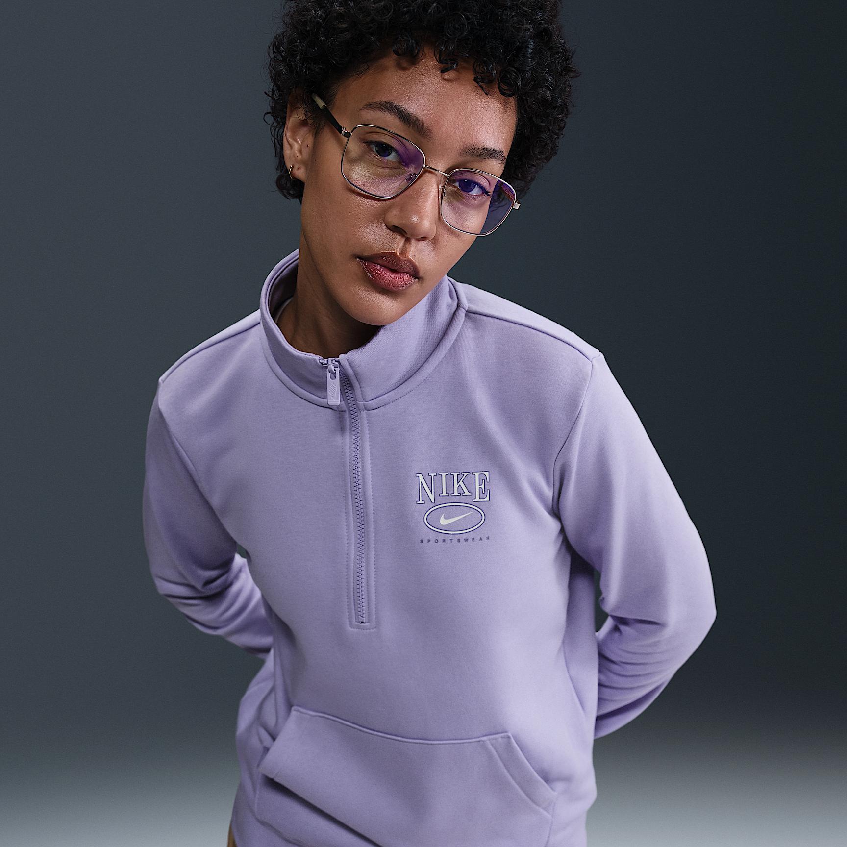 Womens Nike Sportswear Club Fleece Mock-Neck 1/2-Zip Graphic Top | HJ0985-533 Product Image