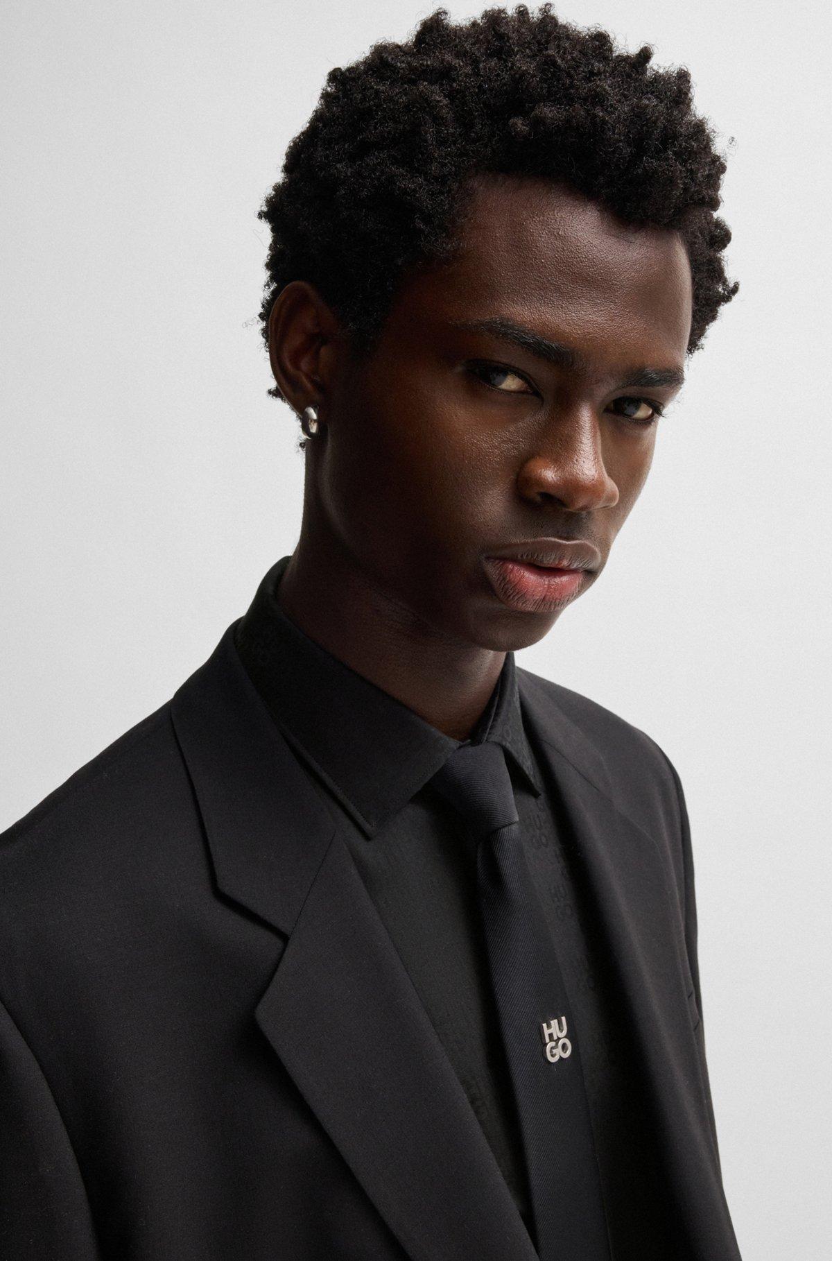 Slim-fit shirt in cotton with a stacked-logo jacquard Product Image