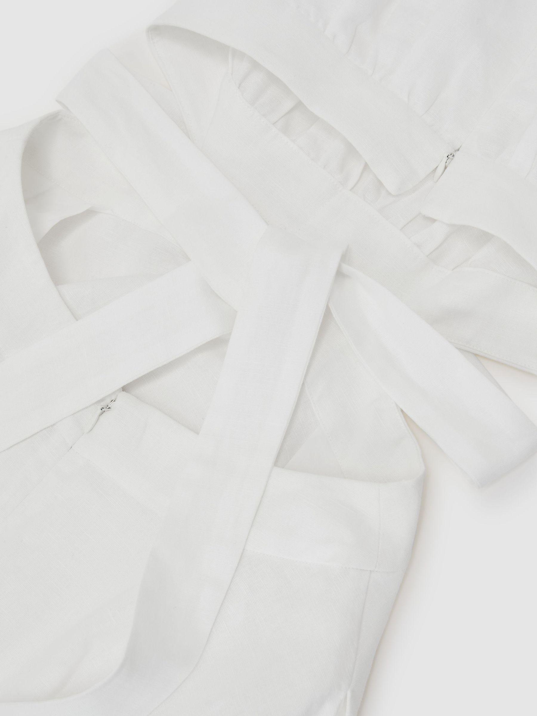Linen-Cotton Cut-Out Midi Dress in Ivory Product Image