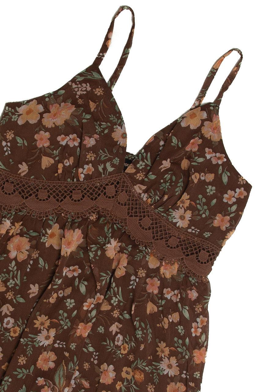 Brown Crochet Waistband Mini Dress Product Image