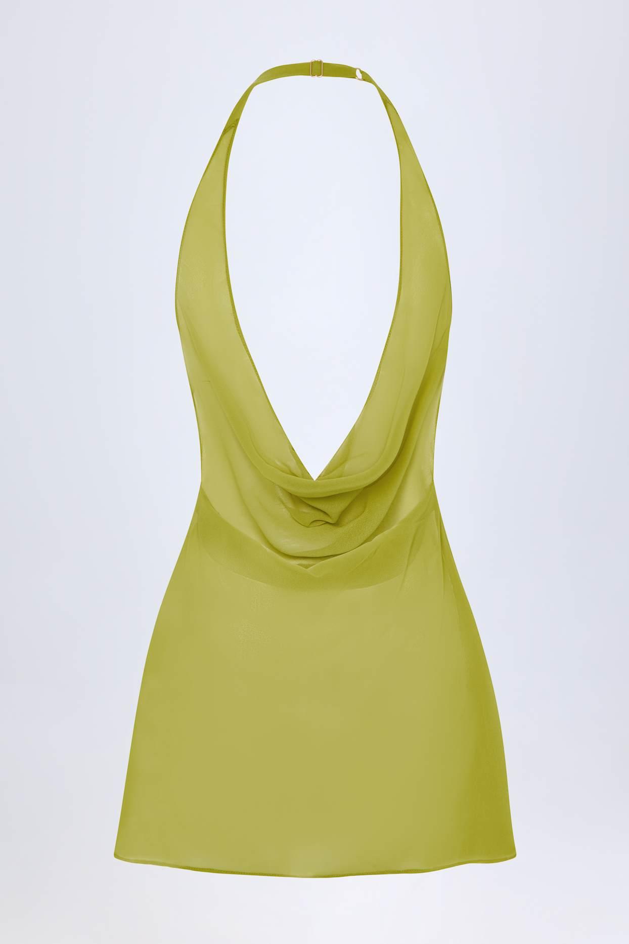 Cowl-Neck Backless Mini Dress in Olive Green Product Image
