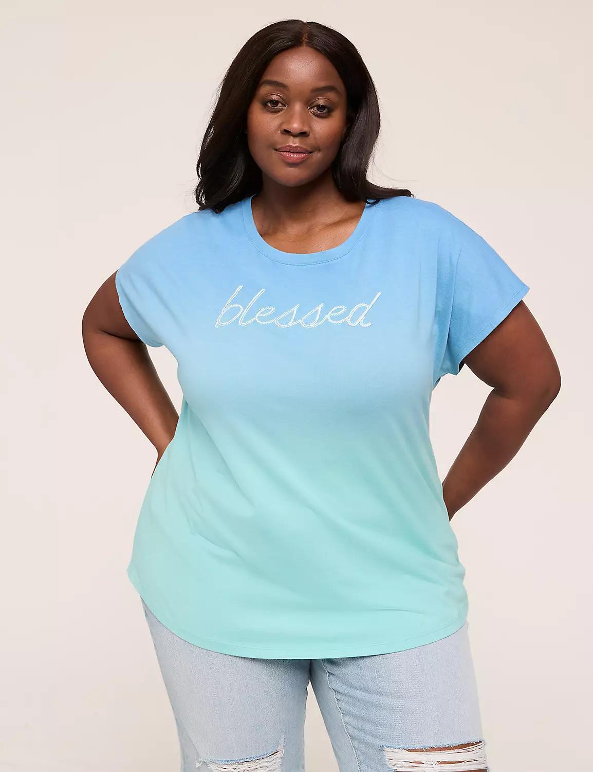 Embroidered Blessed Dolman-Sleeve Graphic Tee Product Image