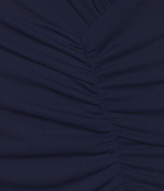 Betsy & Adam Matte Jersey Mock Neck Sleeveless Ruched Sheath Gown Product Image