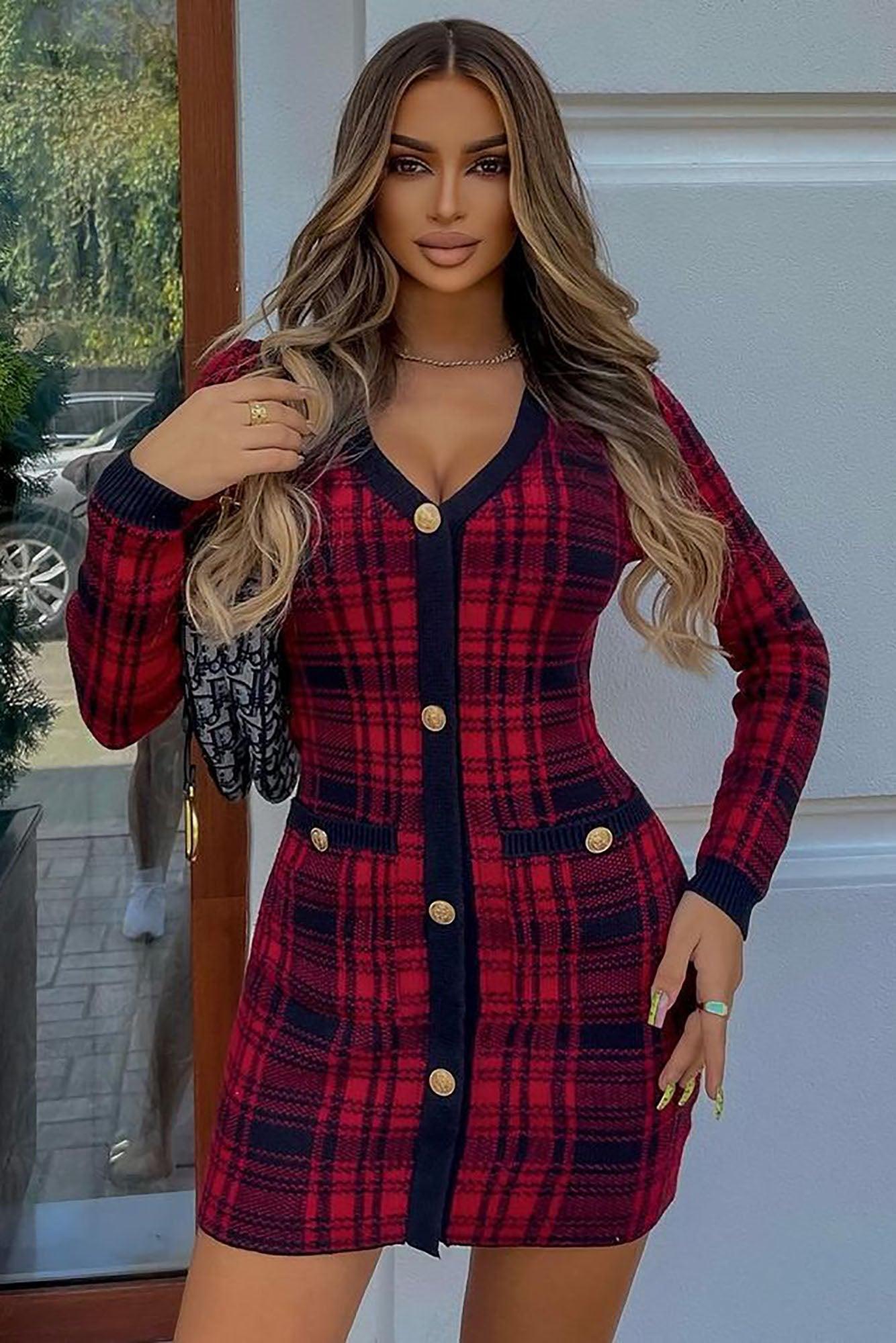 Power Hour Plaid Mini Dress - Red/Black Female Product Image