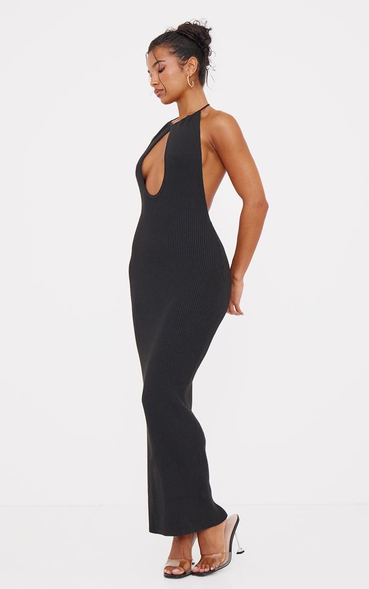 Black Fine Knit Halterneck Maxi Dress Product Image