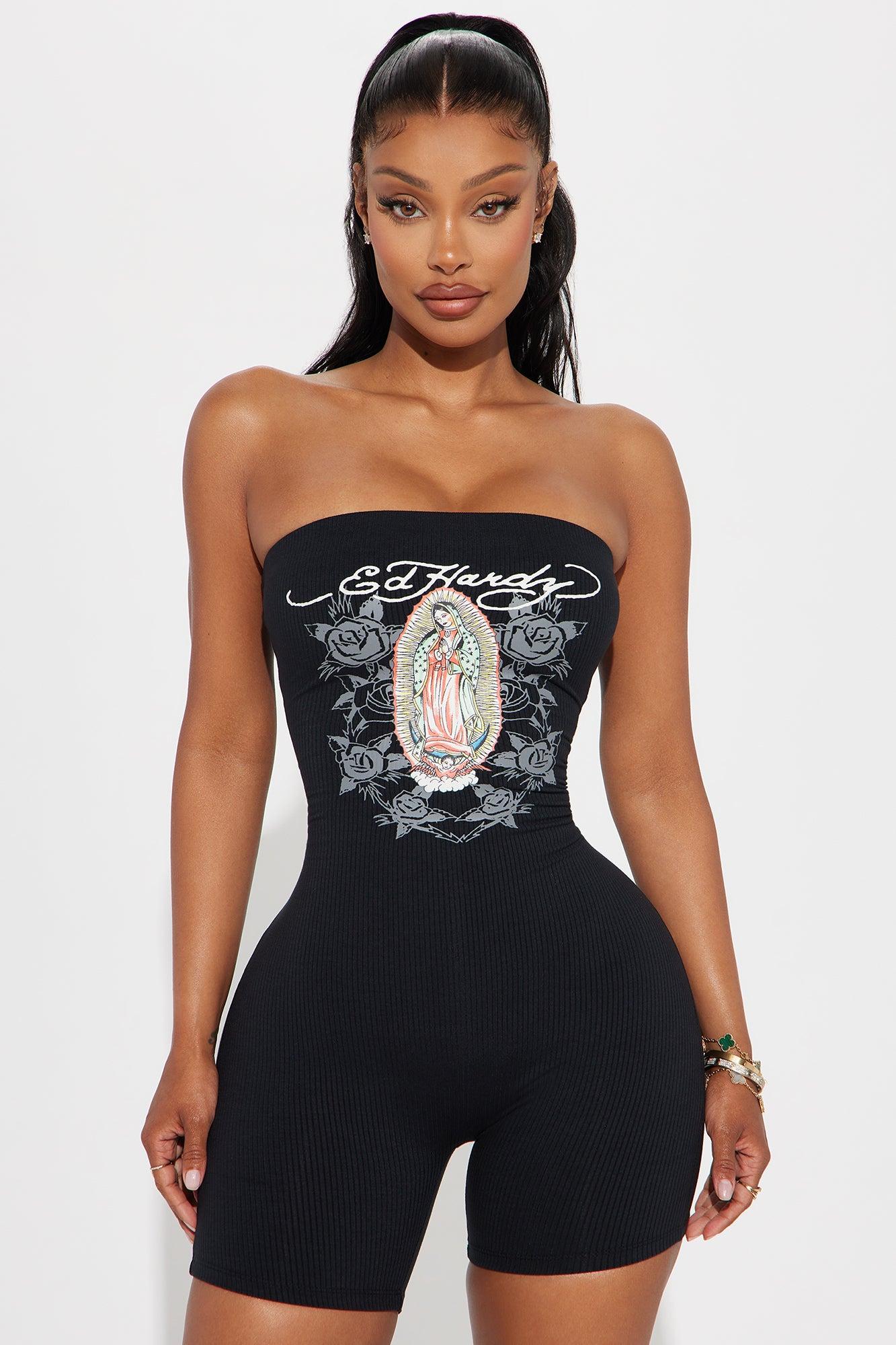 Ed Hardy Virgin Mary Romper - Black Product Image