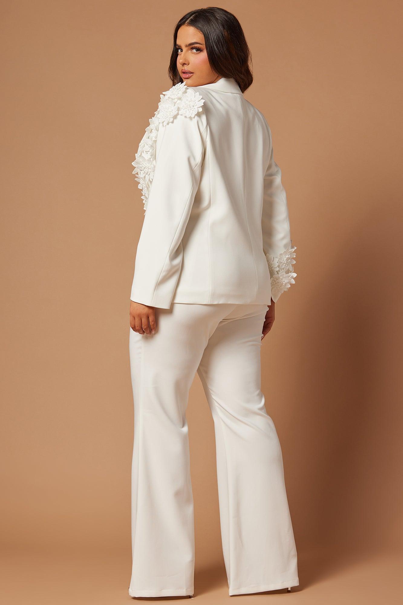 Claudette Floral Embroidered Suit Set - White Product Image