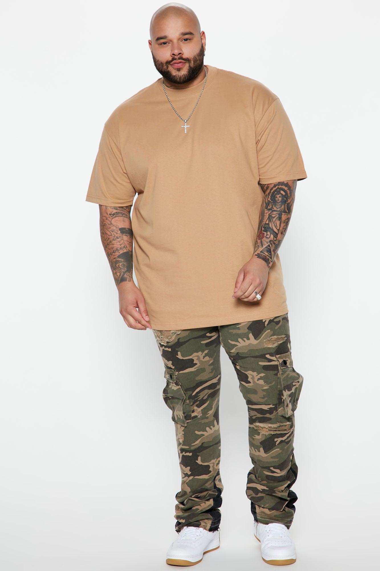 Contrast Skinny Stacked Flared Cargo Pants - Camouflage Product Image