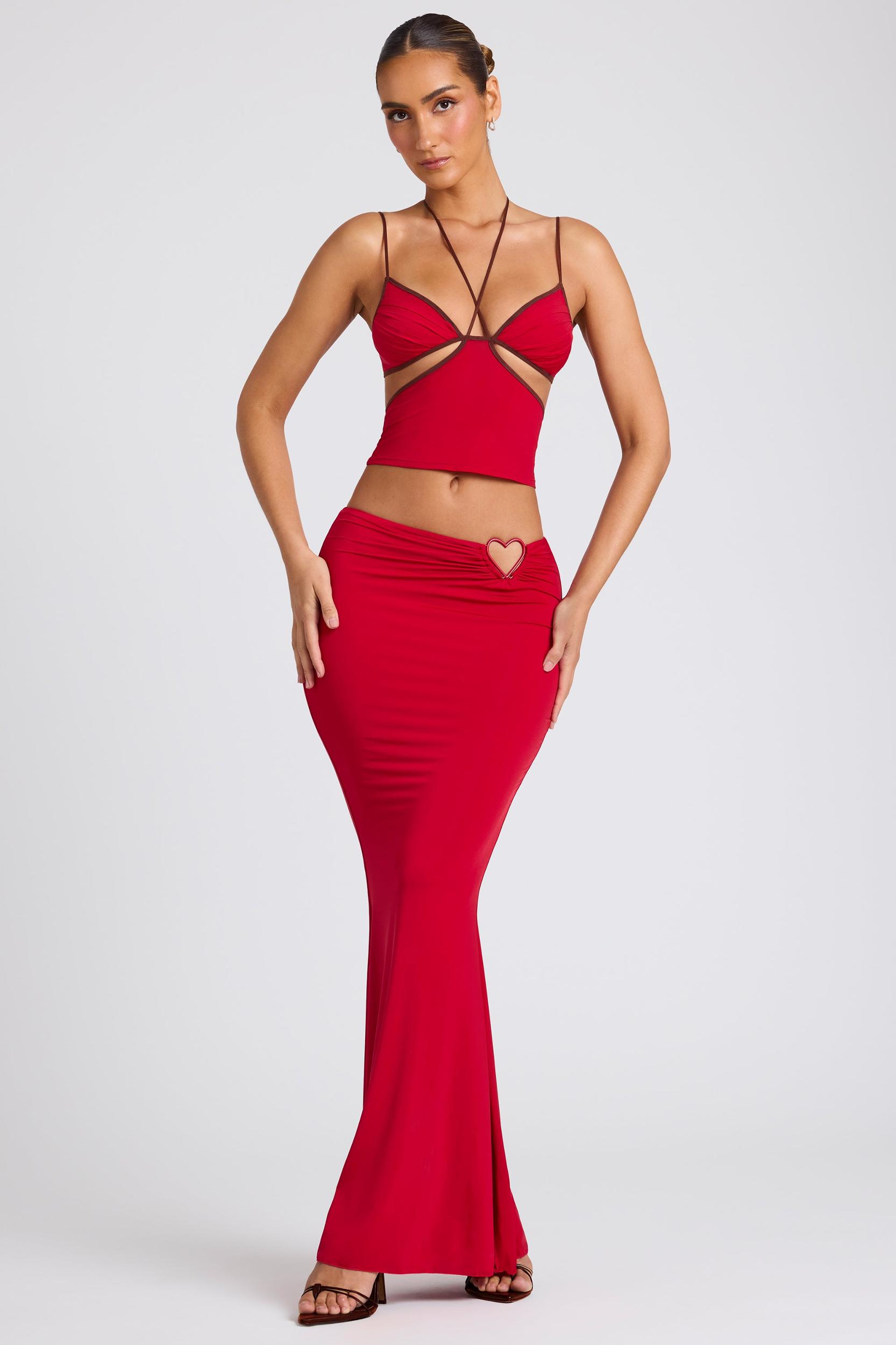 Mid Rise Maxi Skirt in Fire Red Product Image