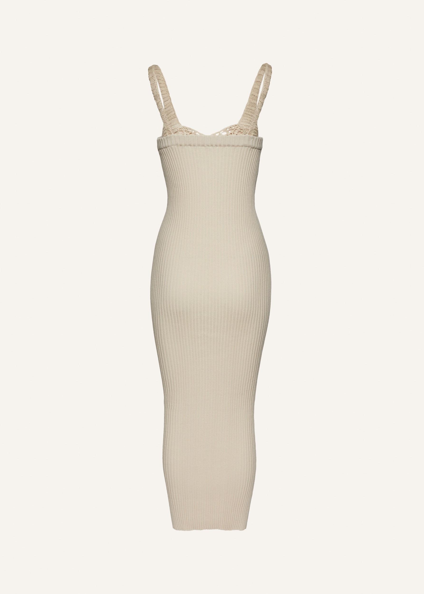Crochet bra ribbed knit dress in cream Product Image