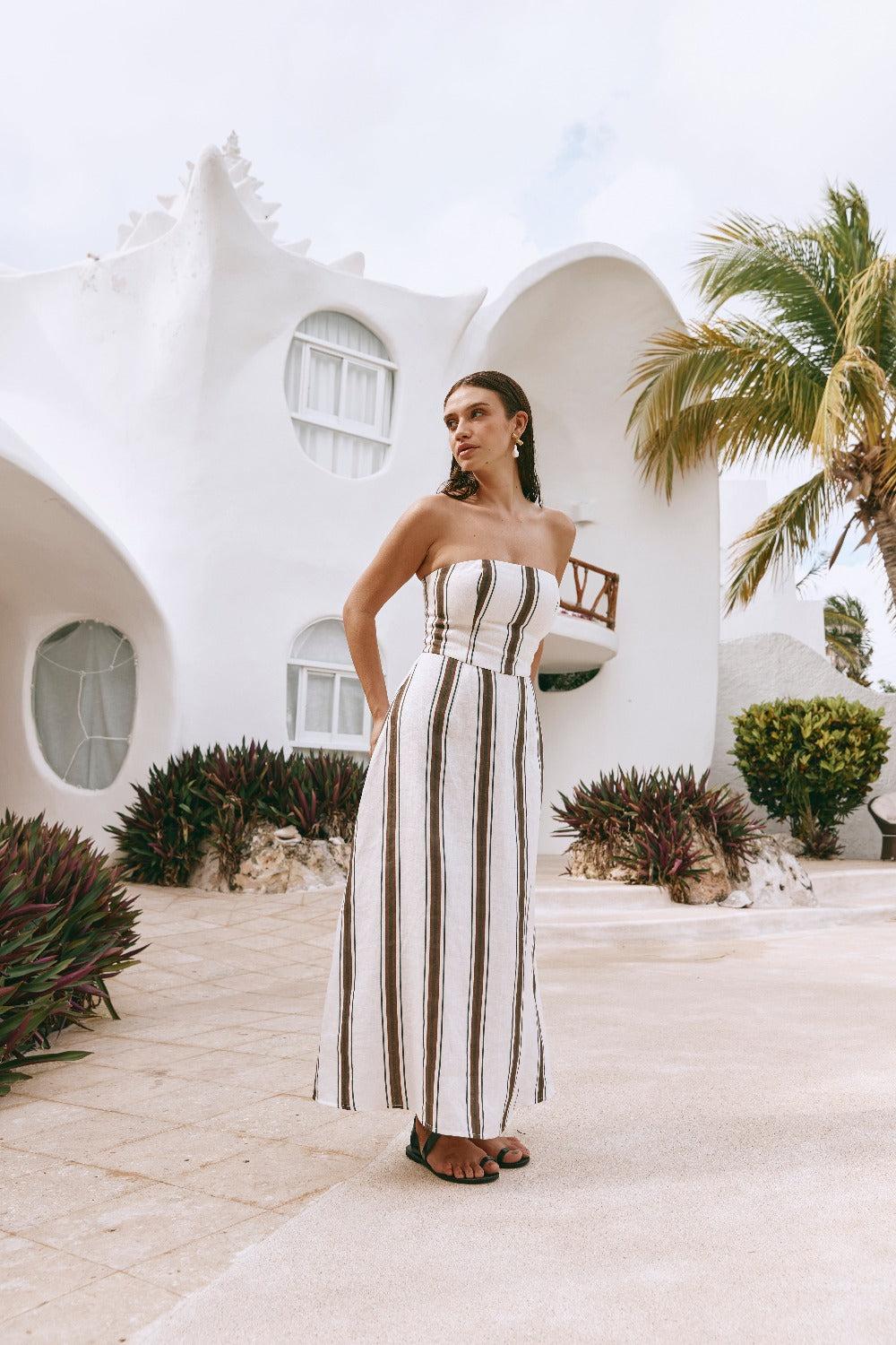 Alessandra Linen Strapless Midi Dress Dune Product Image