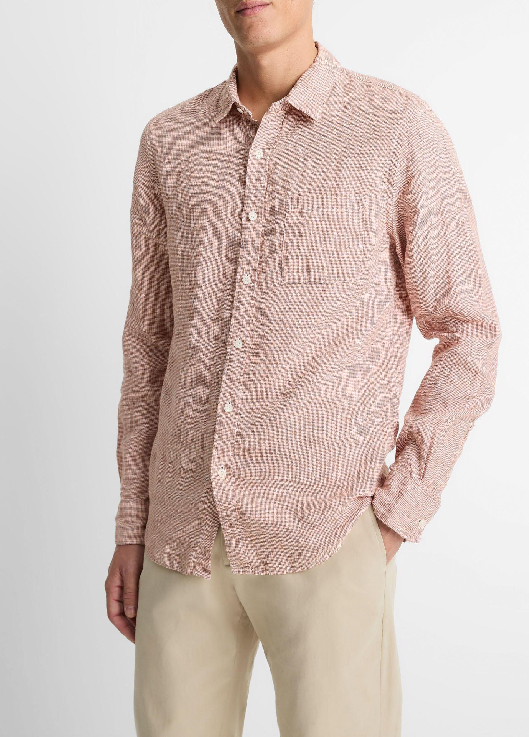 Houndstooth Linen Button-Front Shirt Product Image