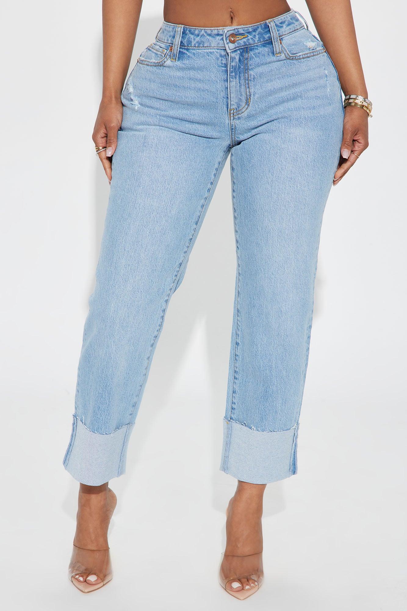 Solene Relaxed Cuffed Straight Leg Jeans - Light Wash Product Image