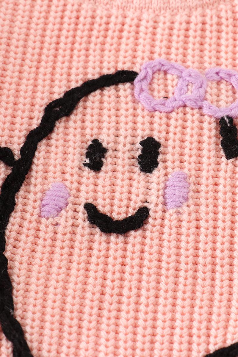 Pink hand-embroidery ghost pullover sweater Product Image