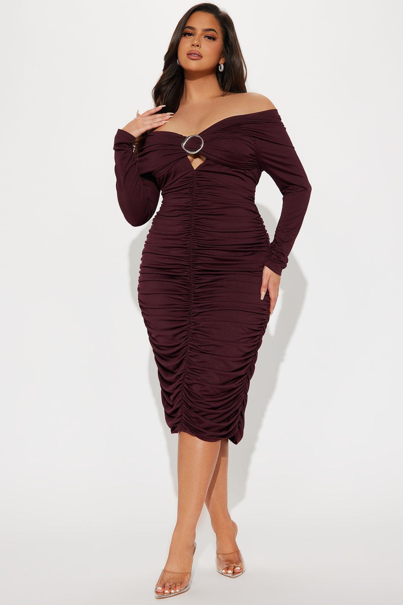 Anya Ruched Midi Dress - Plum Product Image