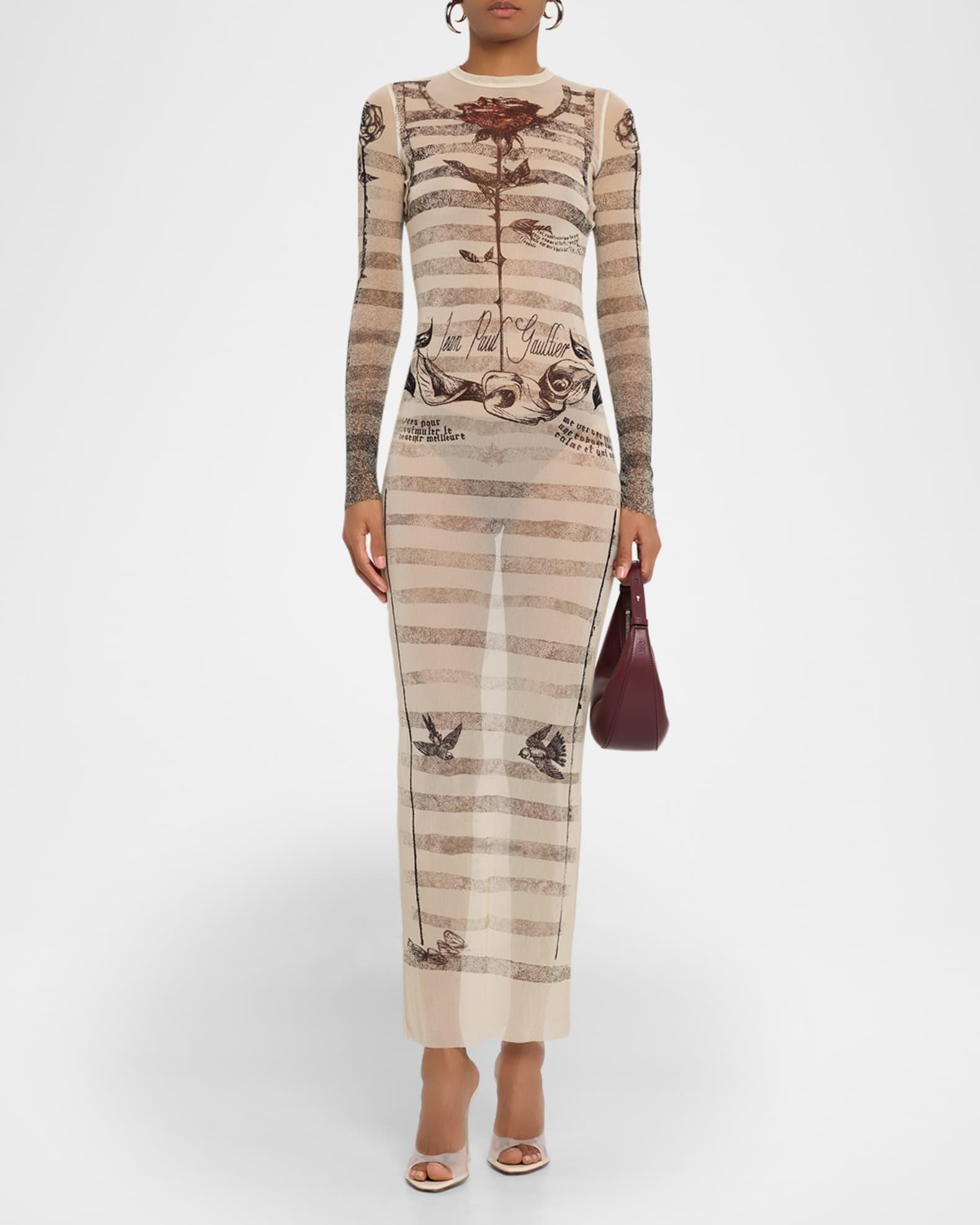 Tattoo Mariniere Mesh Long-Sleeve Maxi Dress Product Image