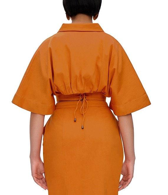 Andrea Iyamah Alu Point Collar Elbow Sleeve Zip Front Crop Top Product Image