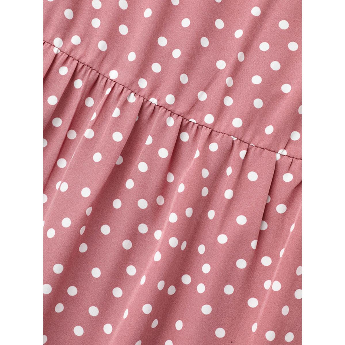 Plus Size Polka Dot Print Tiered Ruffles Sleeve Midi Dress Watermelon Women Elegant Ruffles Round Neck Elbow-length sleeve Curvy BloomChic 30/6X Product Image