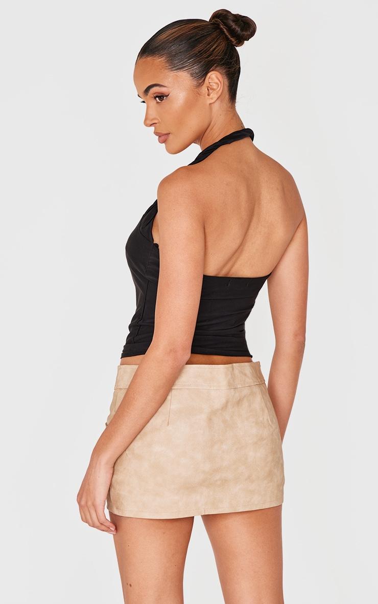 Black Halter Neck Twist Strap Detail Crop Top Product Image