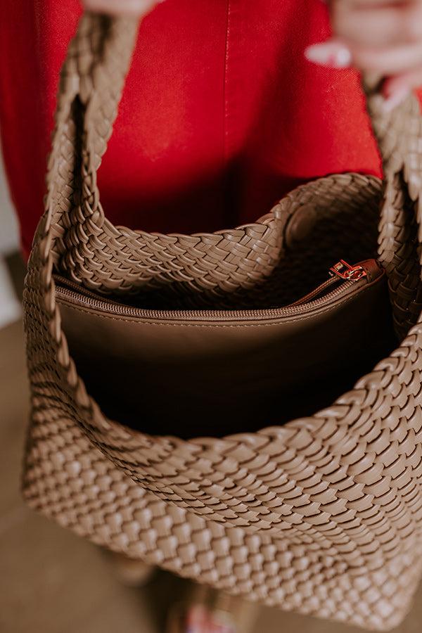 Johanna Large Woven Vegan Leather Shoulder Bag Iced Latte Product Image