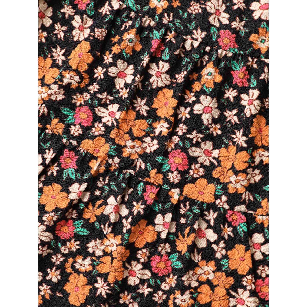 Plus Size Ditsy Floral Print Cami Tiered Tank Top Women BlackFlower Boho Tie knot Non Vacation Tank Tops Camis BloomChic 18-20/2X Product Image