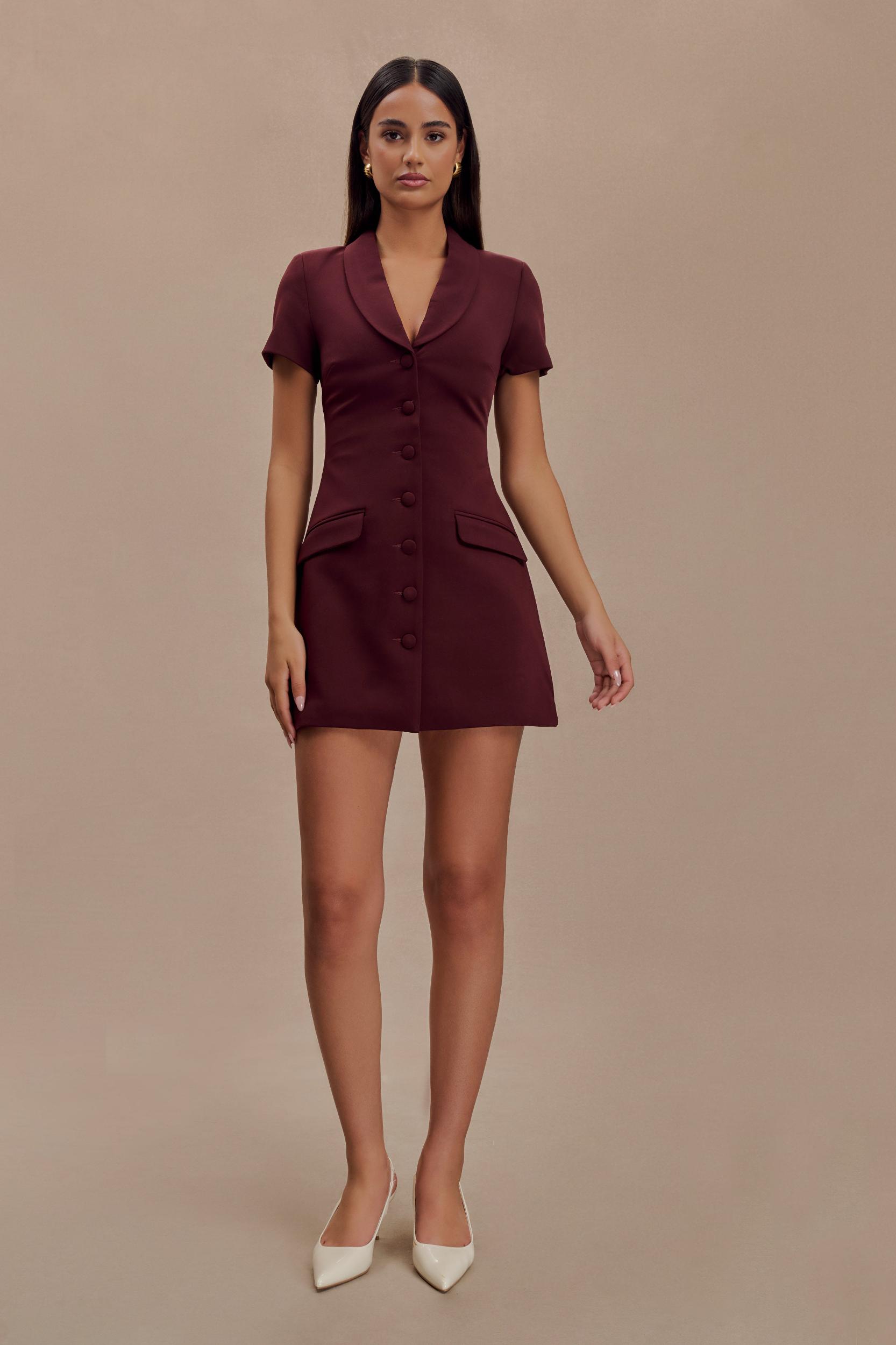 Paolina Collared Suiting Mini Dress - Plum Product Image