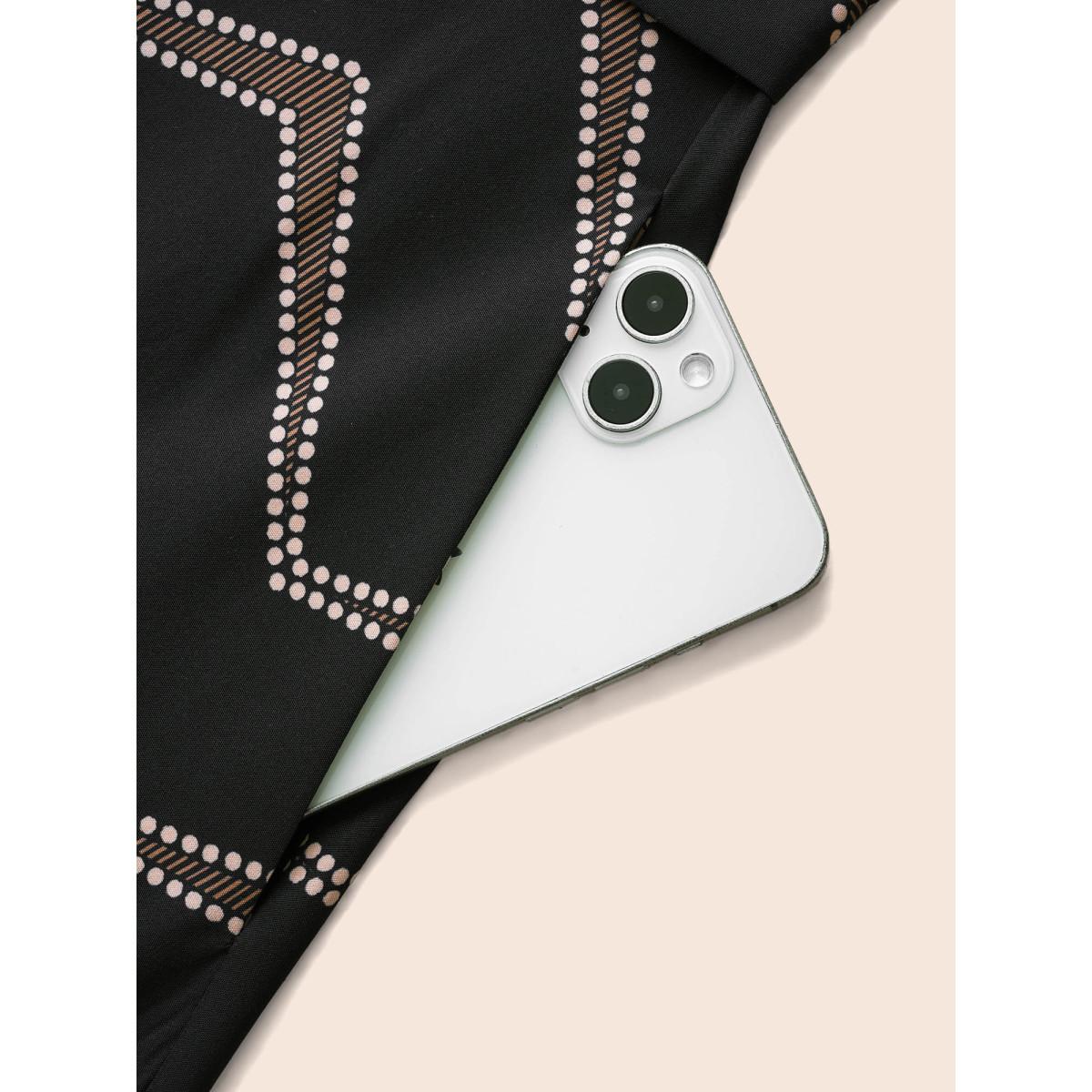 Plus Size Geometric Notched Belted Midi Dress Black Women At the Office Belted Flat collar with V-notch Long Sleeve Curvy BloomChic 28/5X Product Image