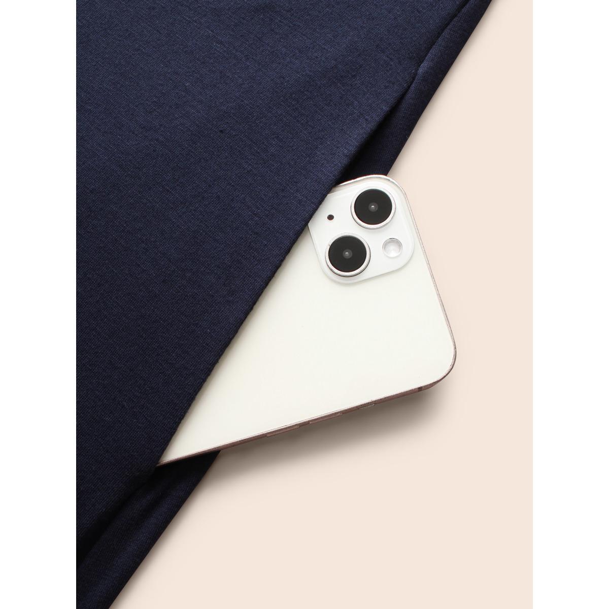 Plus Size Solid Lace Up Pocket Midi Dress Indigo Women Casual Wraparound straps V-neck Short sleeve Curvy BloomChic 12/L Product Image