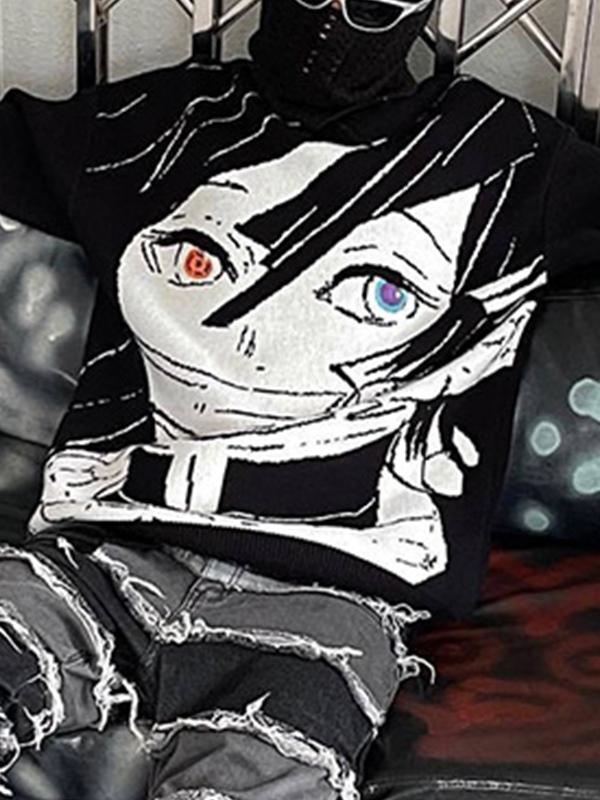 Men's Anime Print Knit Pull Over Sweater Product Image