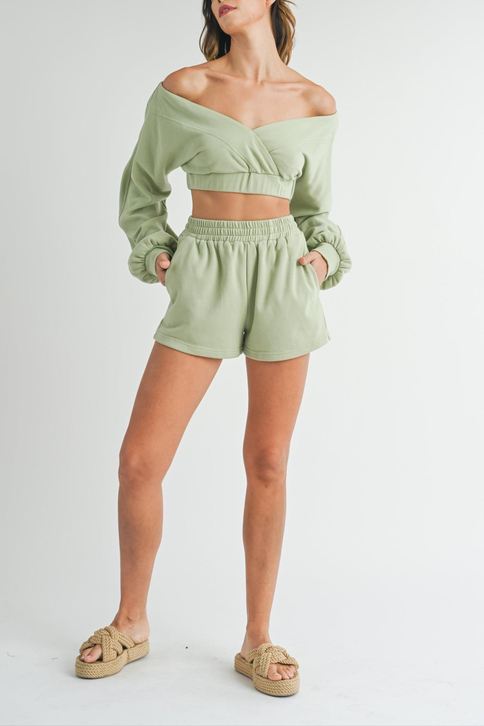 Off Shoulder Crop Top & Shorts Set Product Image