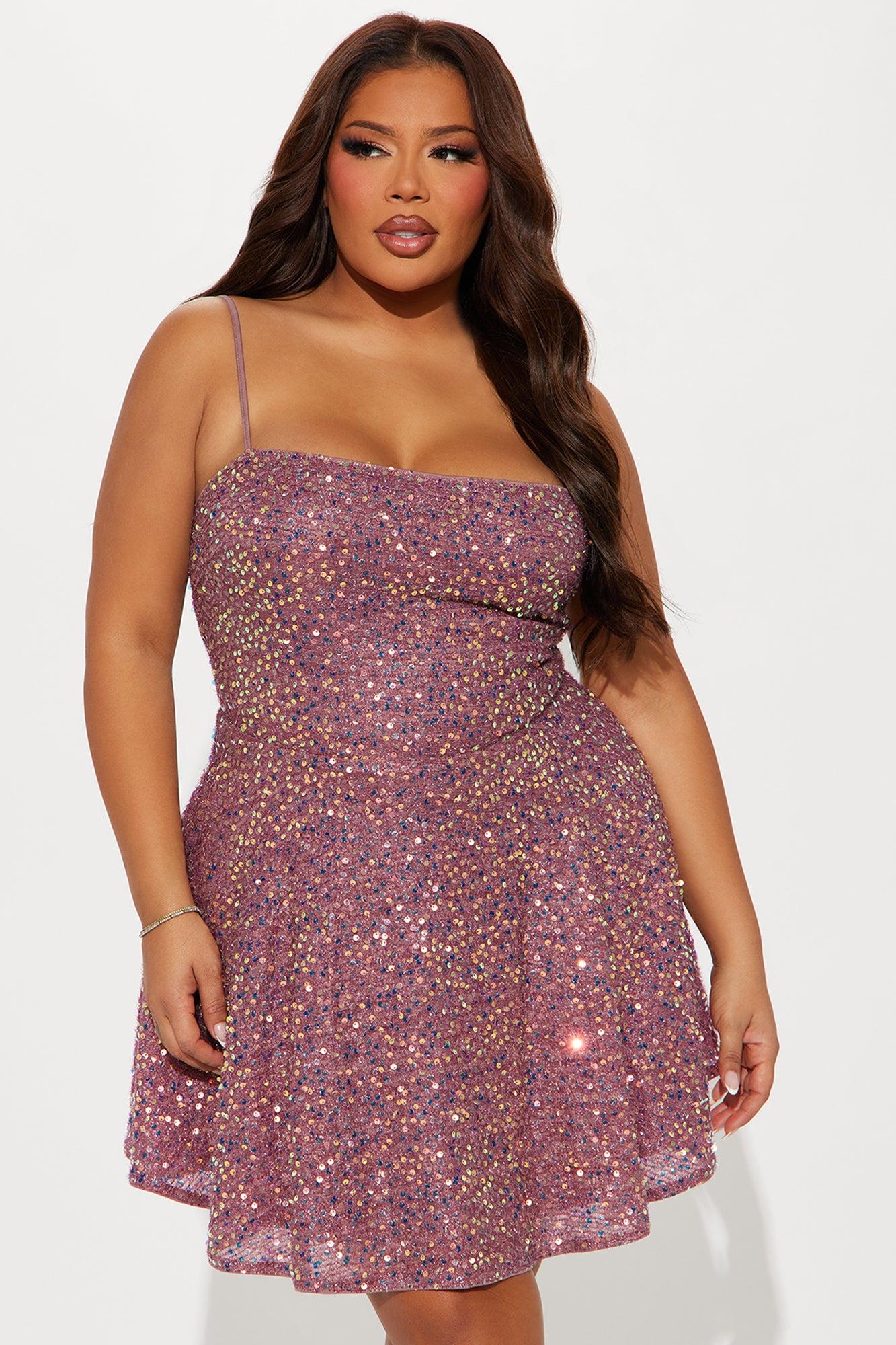 Shania Square Neck Sequin Mini Dress - Pink Product Image
