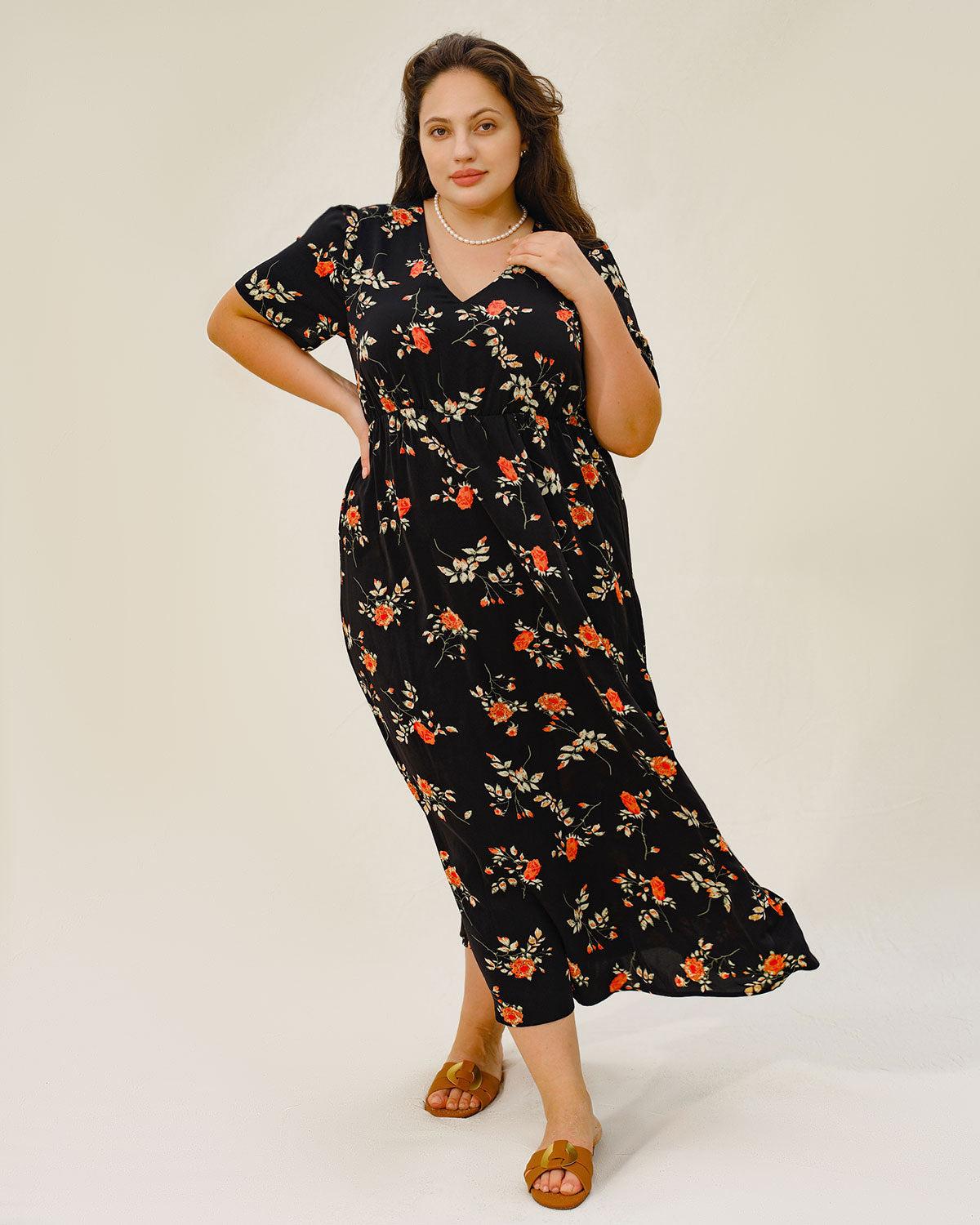 Black Floral Plus Size Maxi Dress Product Image