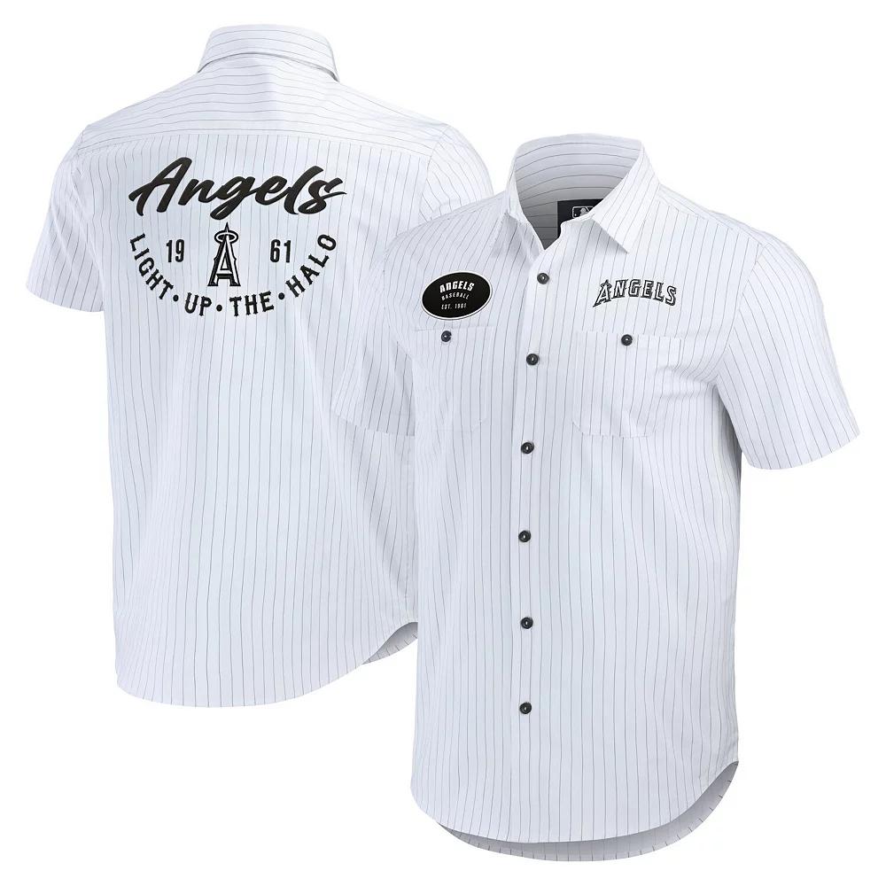 Men's Darius Rucker Collection by Fanatics White Los Angeles Angels Pin Stripe Short Sleeve Button-Up Shirt, Size: Small Product Image