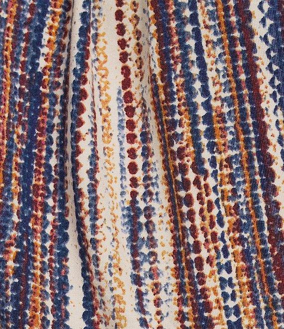 Intro Knit Jersey Abstract Stripe 3/4 Sleeve Pleated Neck Tee Product Image