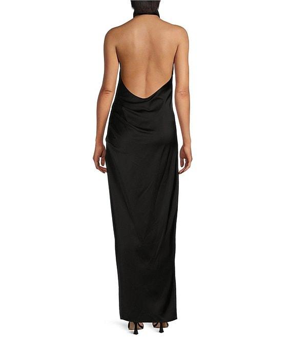 Gianni Bini Yelena Satin High Mock Neck Sleeveless Long Sheath Dress Product Image