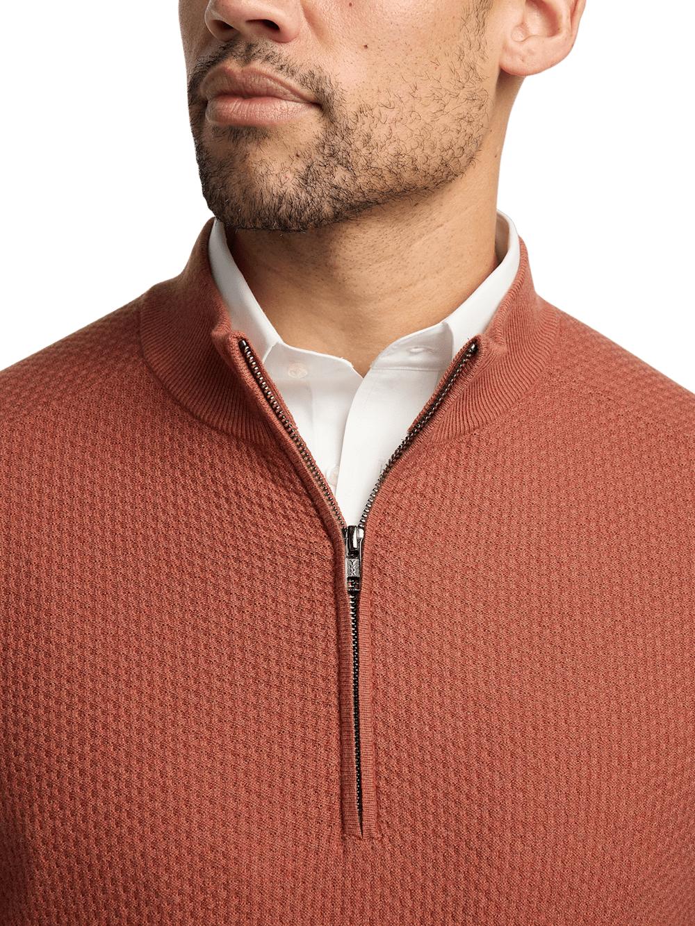 Silk Cotton Cashmere Quarter Zip Mock Neck Sweater - Terracotta Product Image