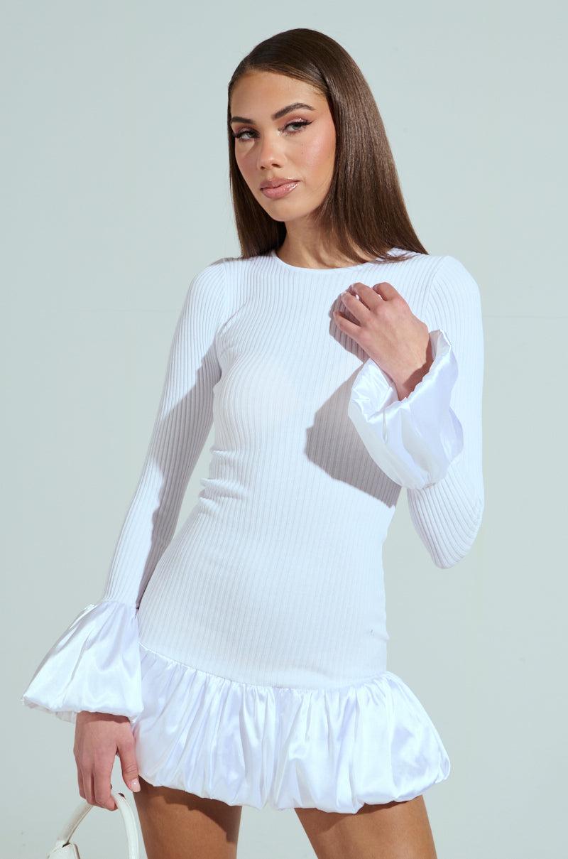 CAN'T MISS ME KNIT MINI DRESS IN WHITE Product Image