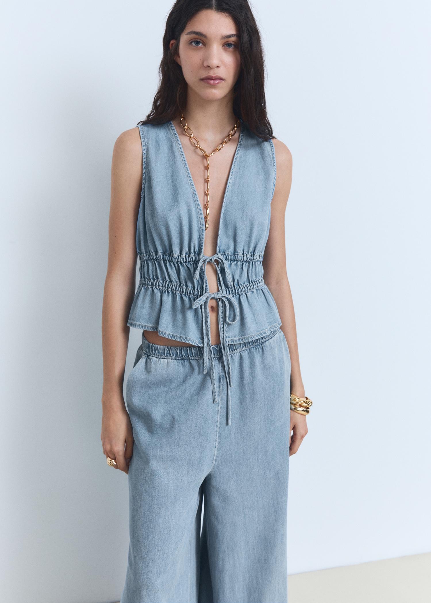 Lyocell palazzo pants - Women | MANGO USA Product Image