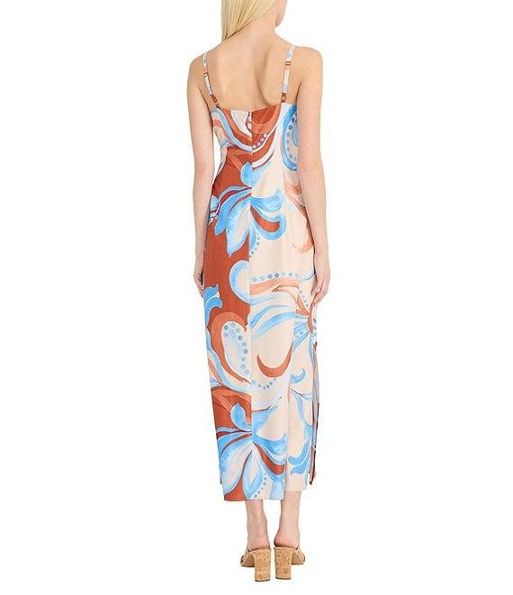 Donna Morgan Twill Square Neck Sleeveless Printed Sheath Midi Dress Product Image