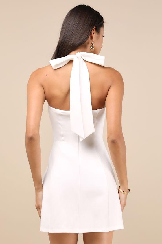 Sariah White Ponte Knit Halter Mini Dress Product Image