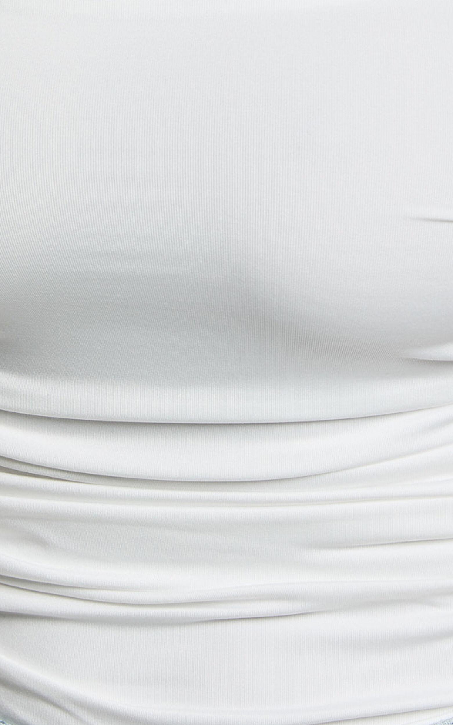 Alina Top - Tie Shoulder Square Neck Ruched Top in White Product Image