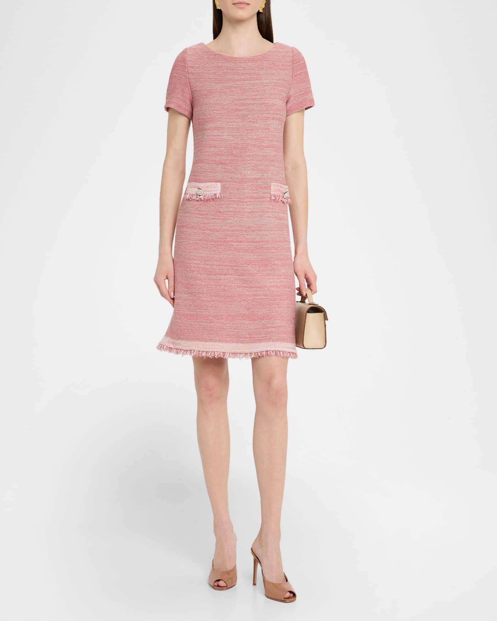 Fringe-Trim Melange Knit Shift Dress Product Image