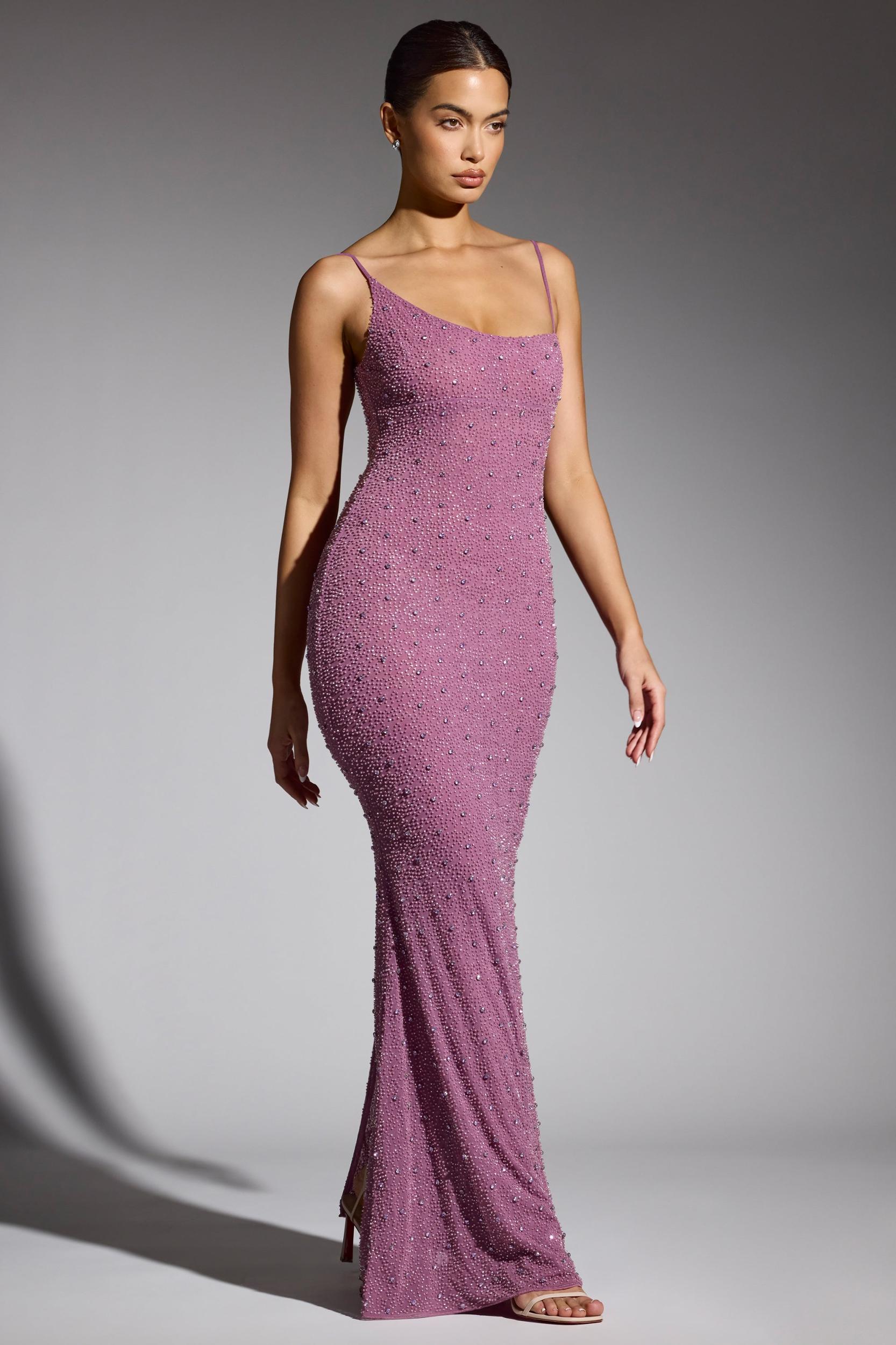 Embellished Asymmetric Maxi Dress in Grape Product Image