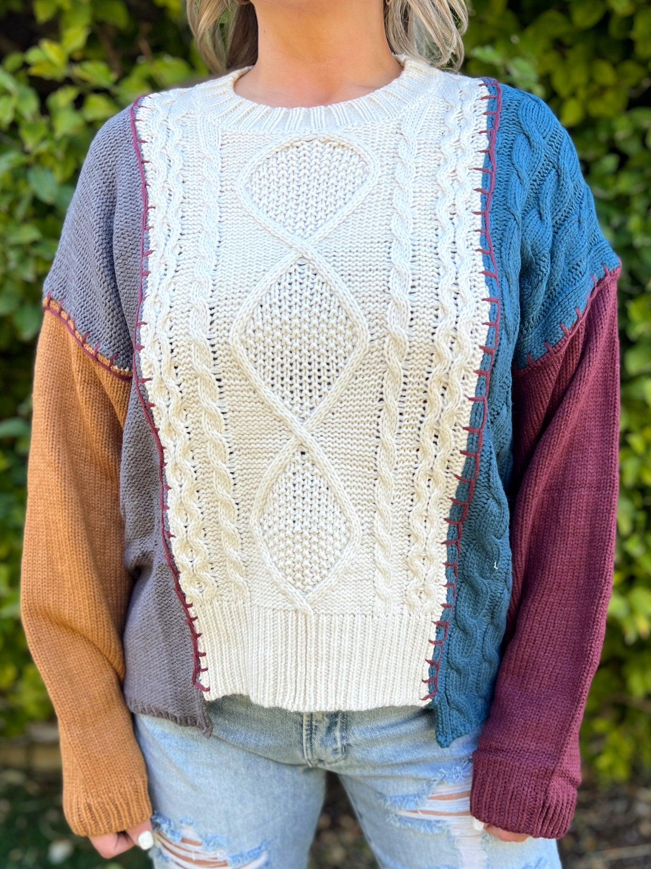 Long Sleeve Knit Color Block Sweater Top* Product Image