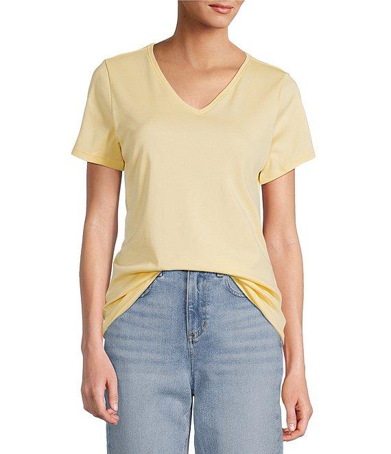 L.L.Bean Pima Cotton V-Neck Short Sleeve Tee Shirt Product Image