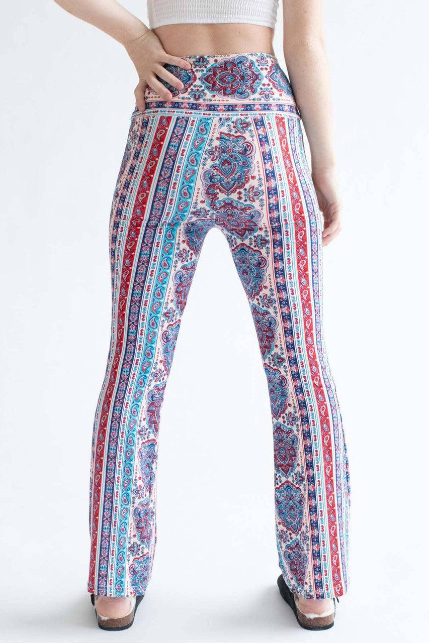 Blue & Blush Paisley Border Print Bell Bottoms Product Image