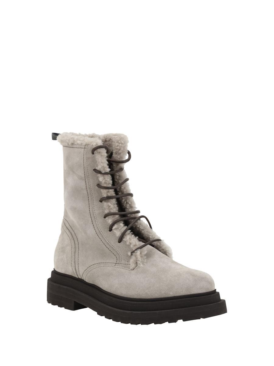 BRUNELLO CUCINELLI Chunky Sole Suede Combat Boots Monile In Neutral Product Image