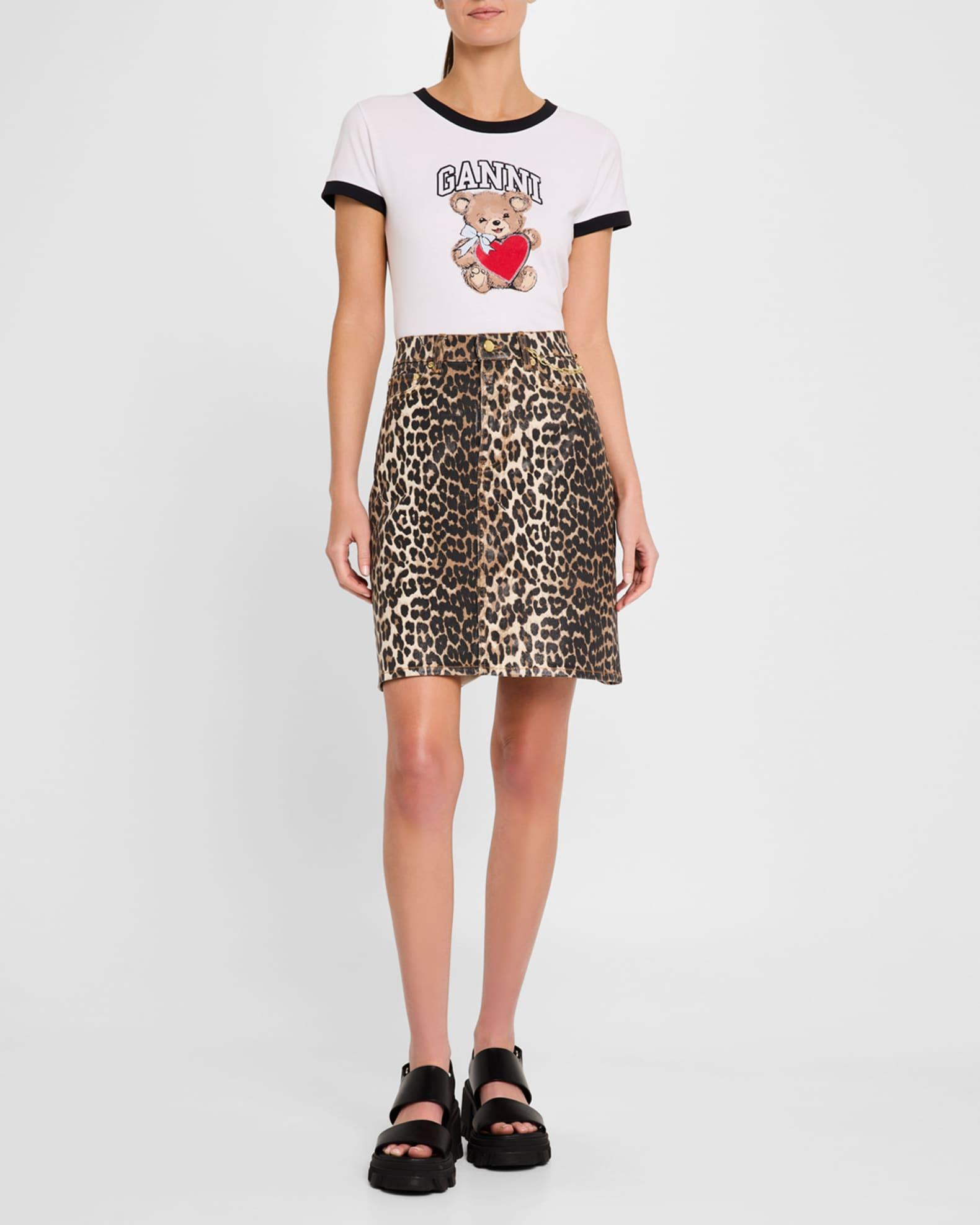  Foiled Leopard-Print Denim Skirt Product Image
