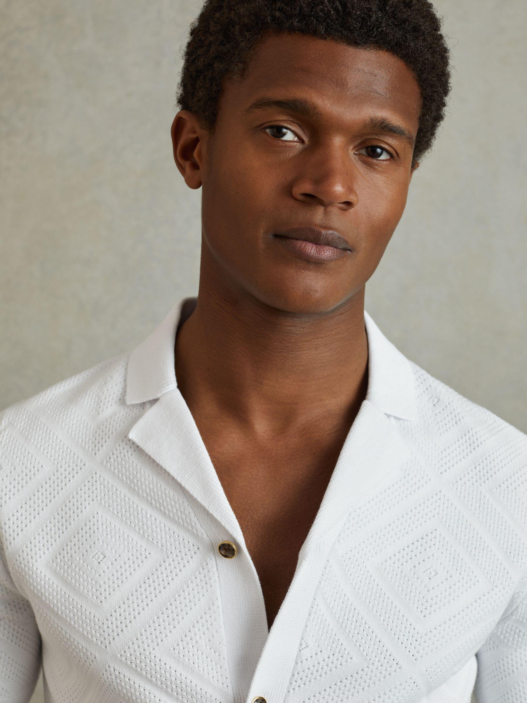 Cuban Collar 100% Cotton Shirt in White Product Image